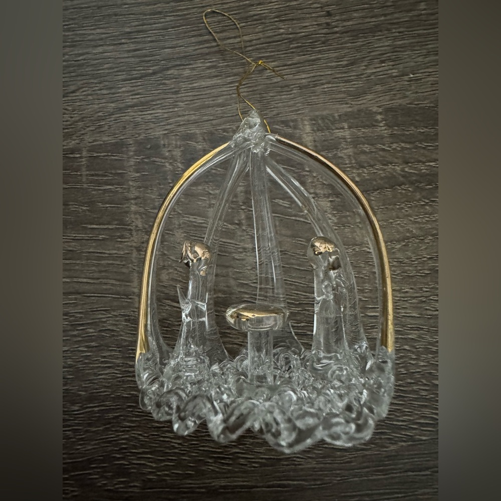 VTG Spun Glass Gold Accents Holy Family Christmas Ornament Mini.